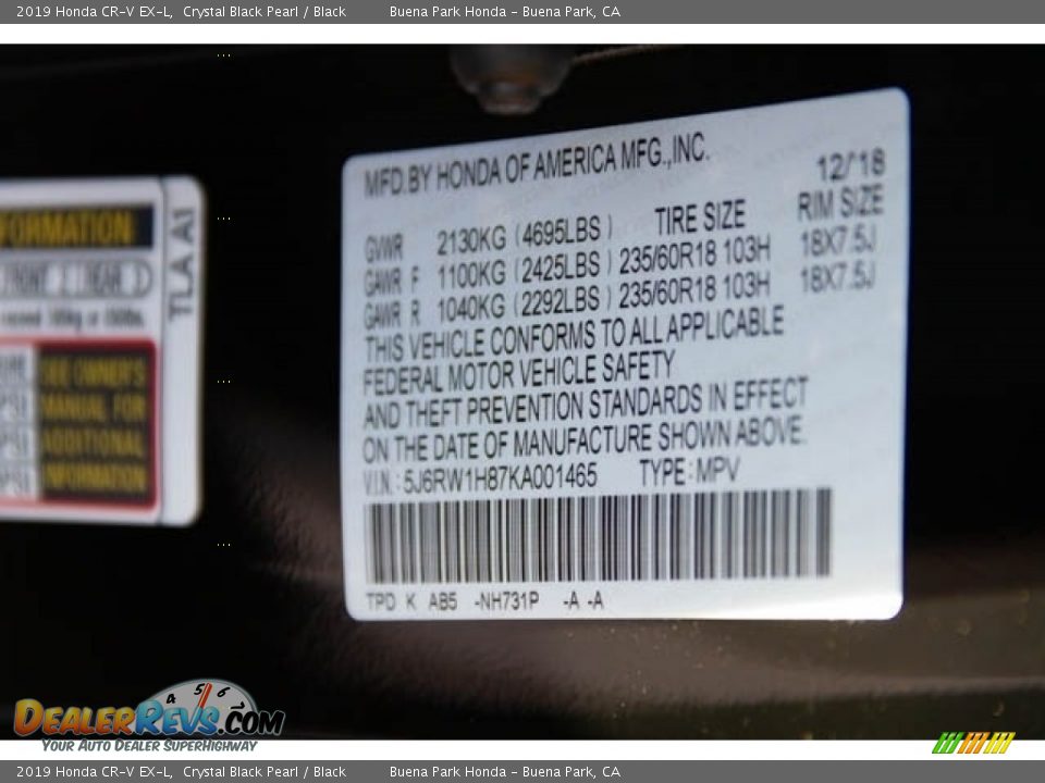 2019 Honda CR-V EX-L Crystal Black Pearl / Black Photo #28