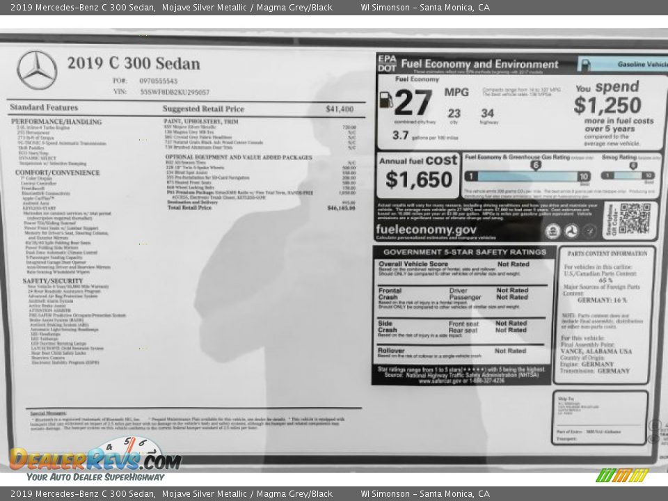 2019 Mercedes-Benz C 300 Sedan Mojave Silver Metallic / Magma Grey/Black Photo #10