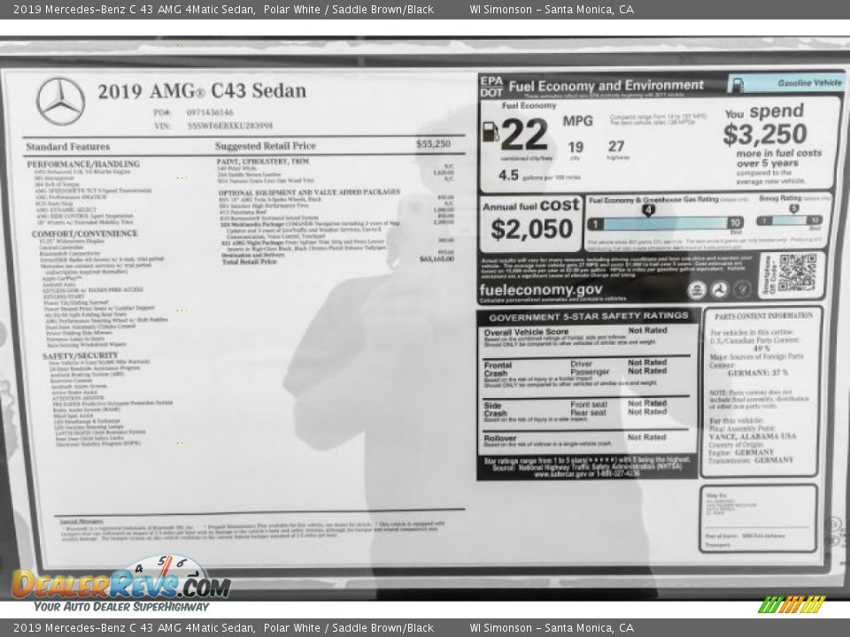 2019 Mercedes-Benz C 43 AMG 4Matic Sedan Polar White / Saddle Brown/Black Photo #10