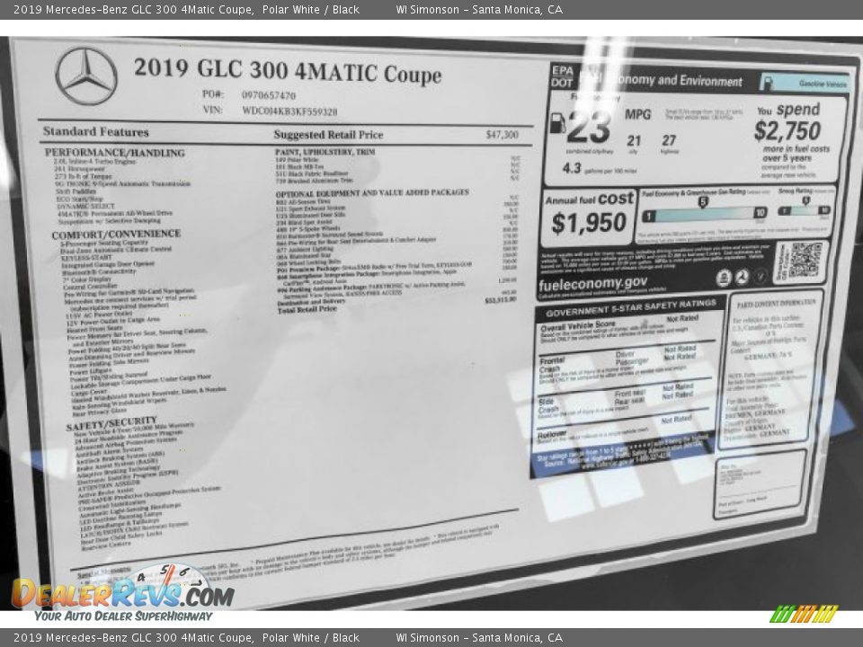 2019 Mercedes-Benz GLC 300 4Matic Coupe Polar White / Black Photo #10