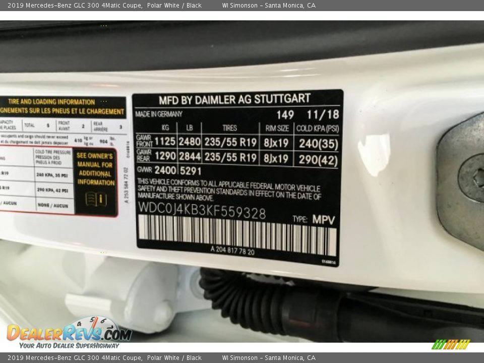 2019 Mercedes-Benz GLC 300 4Matic Coupe Polar White / Black Photo #11