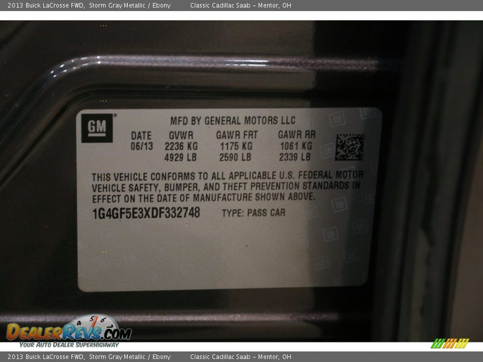 2013 Buick LaCrosse FWD Storm Gray Metallic / Ebony Photo #20
