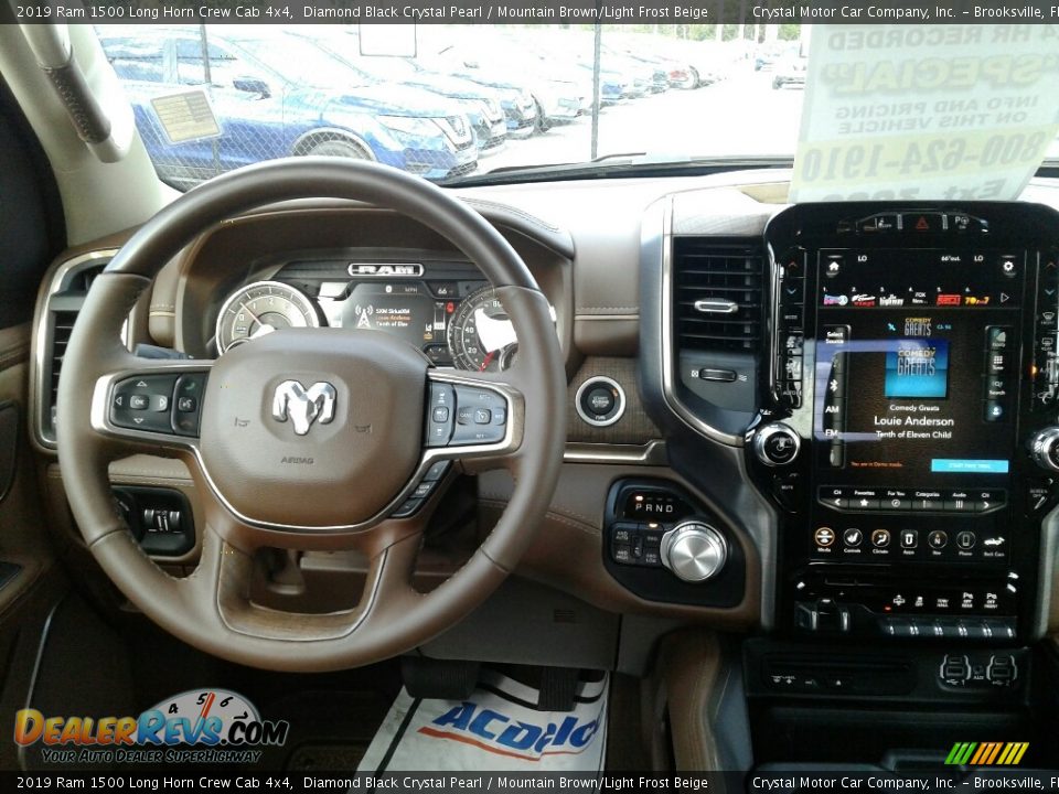 2019 Ram 1500 Long Horn Crew Cab 4x4 Diamond Black Crystal Pearl / Mountain Brown/Light Frost Beige Photo #13