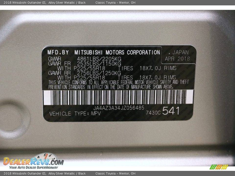 2018 Mitsubishi Outlander ES Alloy Silver Metallic / Black Photo #21