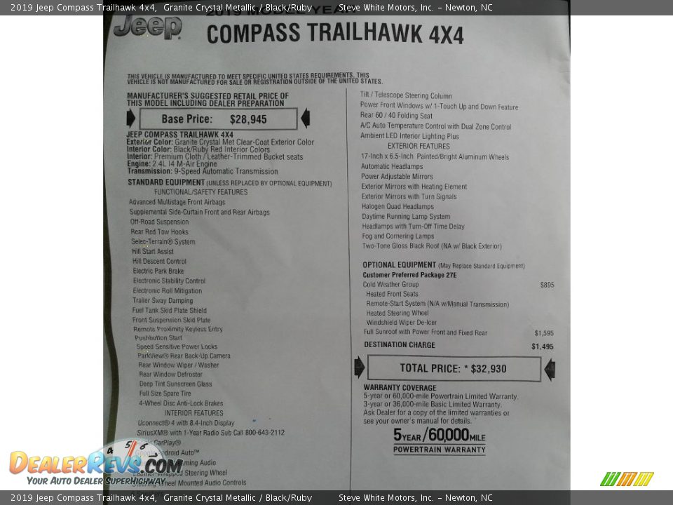 2019 Jeep Compass Trailhawk 4x4 Granite Crystal Metallic / Black/Ruby Photo #35