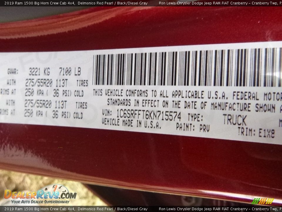 2019 Ram 1500 Big Horn Crew Cab 4x4 Delmonico Red Pearl / Black/Diesel Gray Photo #13