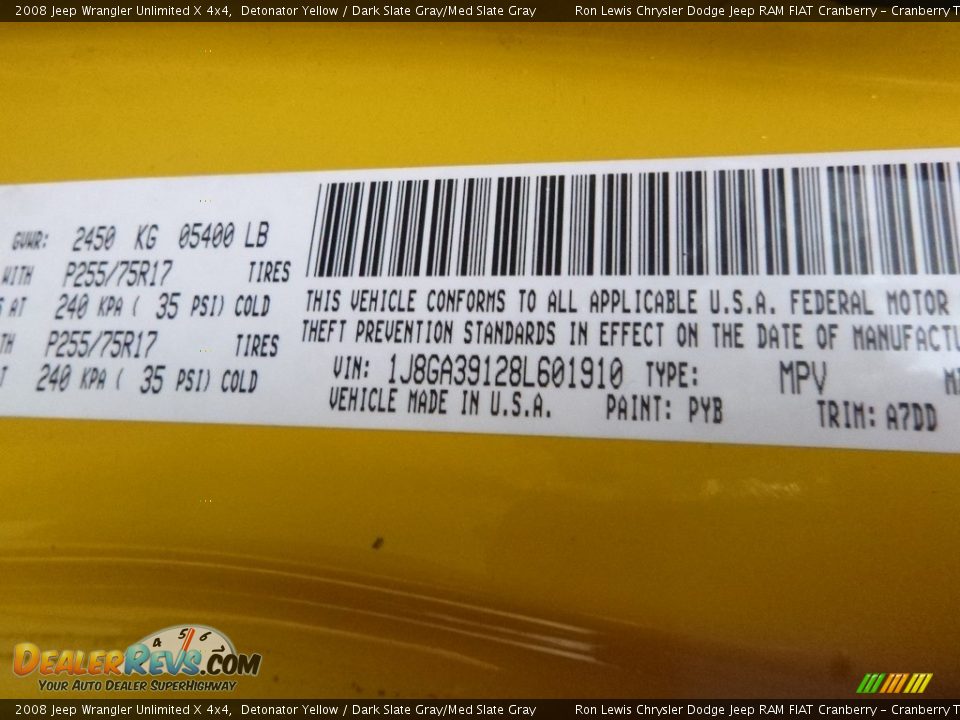 2008 Jeep Wrangler Unlimited X 4x4 Detonator Yellow / Dark Slate Gray/Med Slate Gray Photo #15