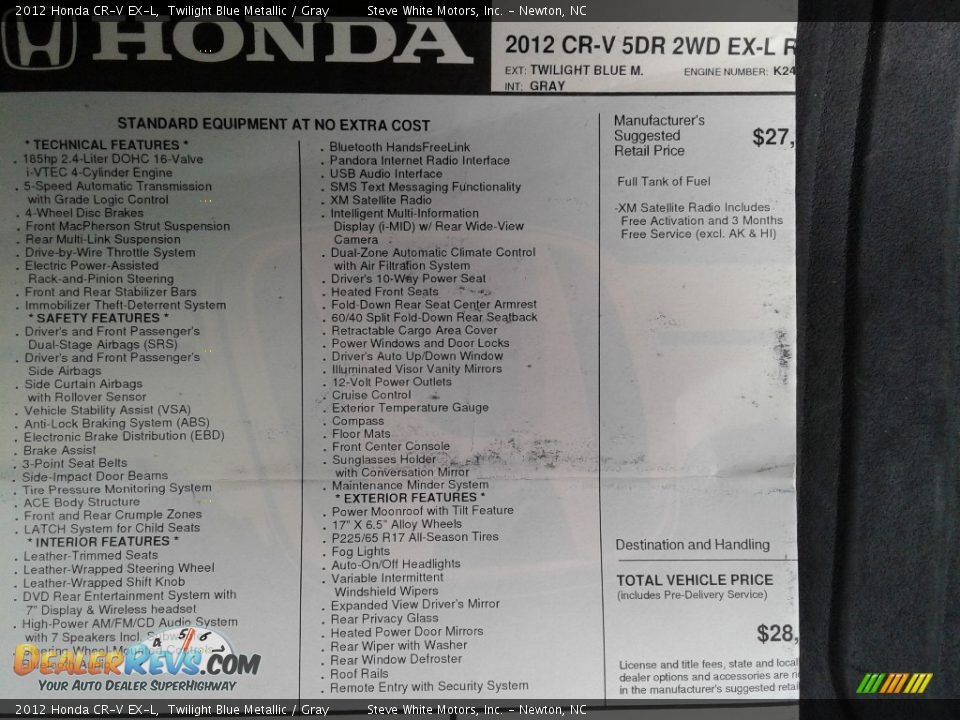 2012 Honda CR-V EX-L Twilight Blue Metallic / Gray Photo #36