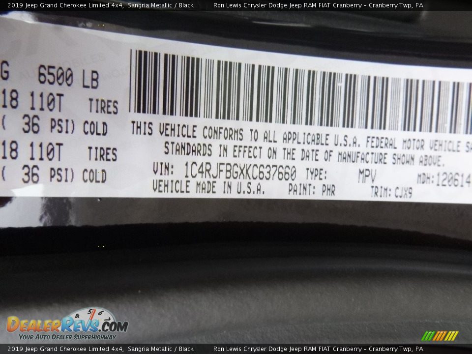 2019 Jeep Grand Cherokee Limited 4x4 Sangria Metallic / Black Photo #15