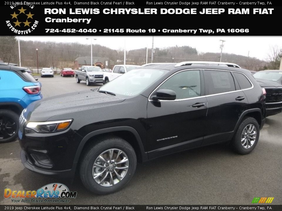 2019 Jeep Cherokee Latitude Plus 4x4 Diamond Black Crystal Pearl / Black Photo #1
