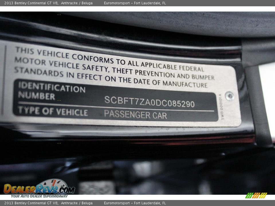 2013 Bentley Continental GT V8 Anthracite / Beluga Photo #50