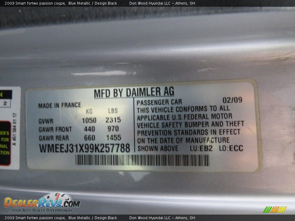 2009 Smart fortwo passion coupe Blue Metallic / Design Black Photo #33