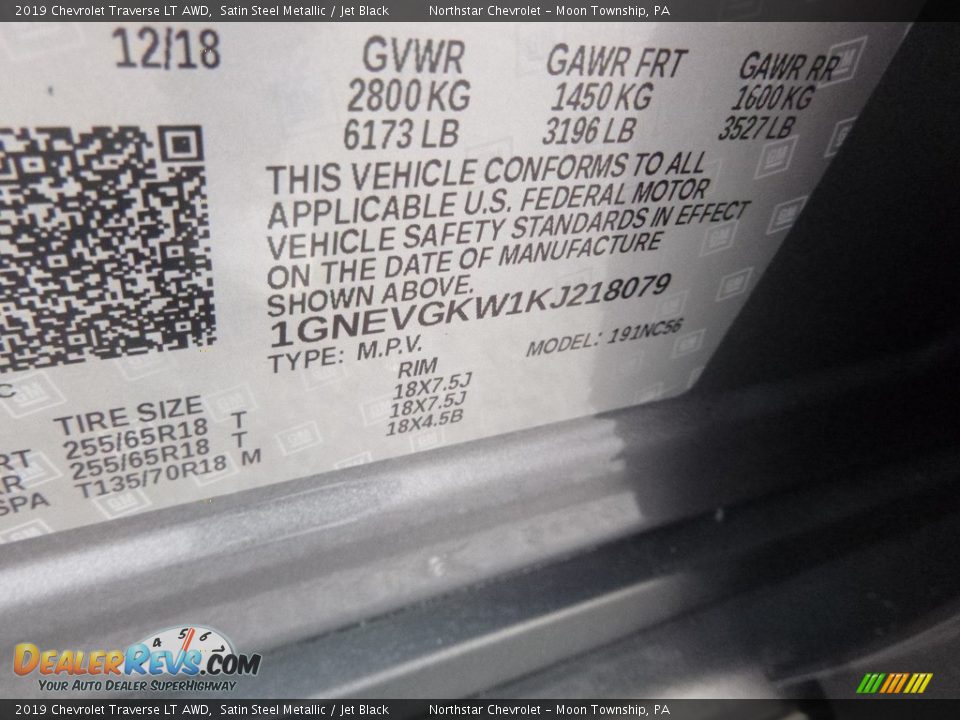 2019 Chevrolet Traverse LT AWD Satin Steel Metallic / Jet Black Photo #17