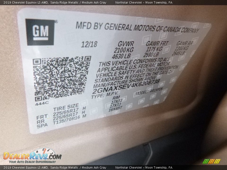 2019 Chevrolet Equinox LS AWD Sandy Ridge Metallic / Medium Ash Gray Photo #16