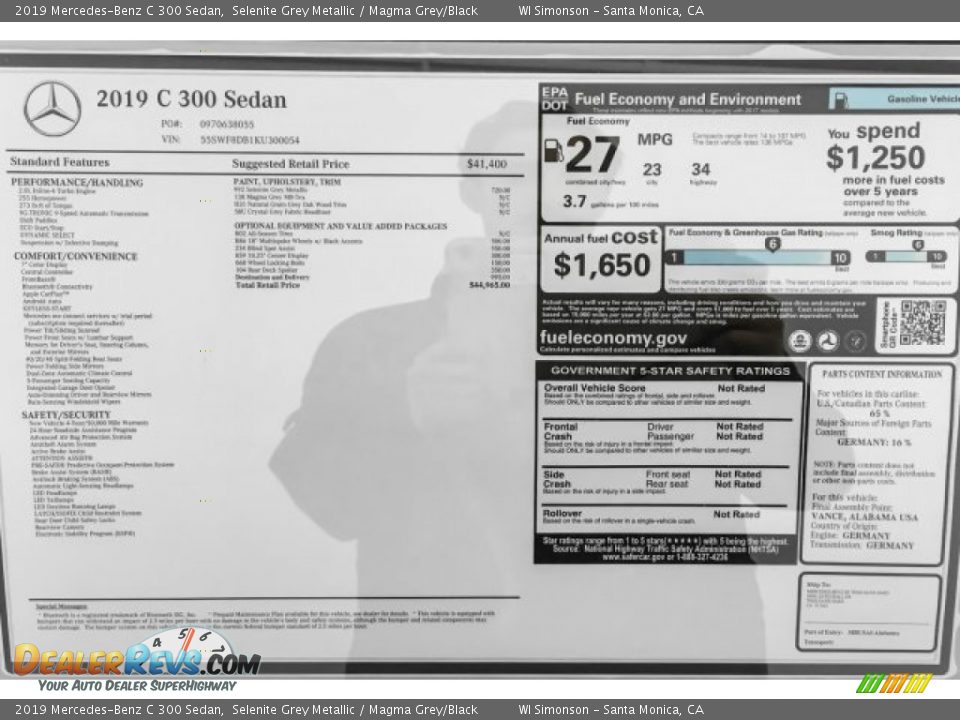 2019 Mercedes-Benz C 300 Sedan Selenite Grey Metallic / Magma Grey/Black Photo #10