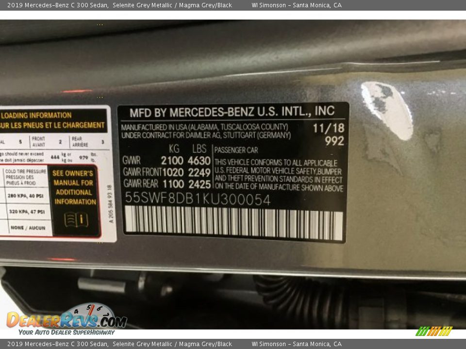 2019 Mercedes-Benz C 300 Sedan Selenite Grey Metallic / Magma Grey/Black Photo #11