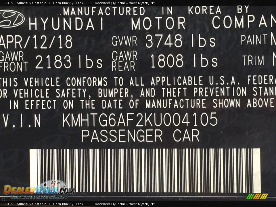 2019 Hyundai Veloster 2.0 Ultra Black / Black Photo #28