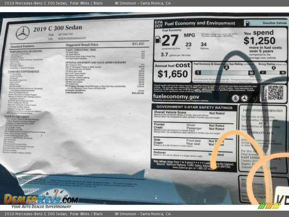 2019 Mercedes-Benz C 300 Sedan Polar White / Black Photo #10