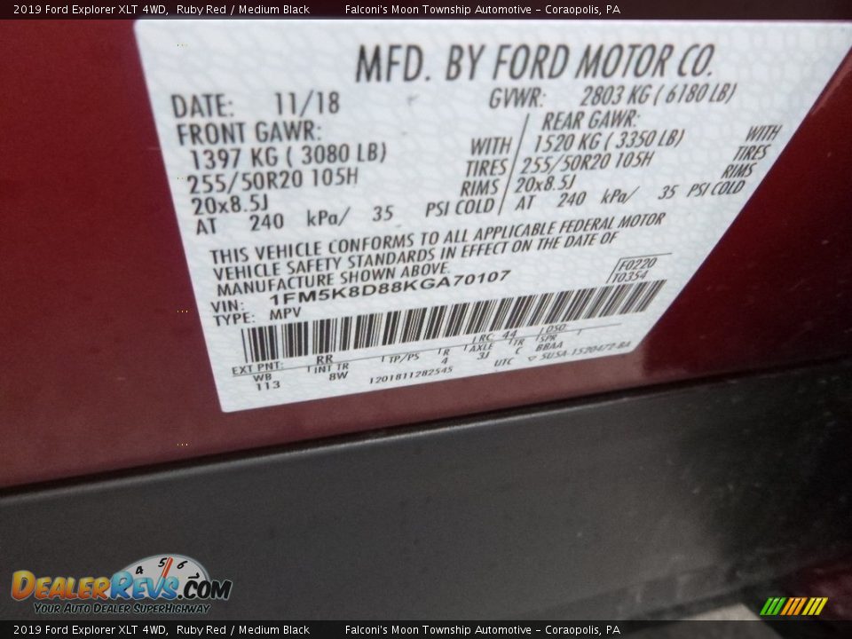 2019 Ford Explorer XLT 4WD Ruby Red / Medium Black Photo #12