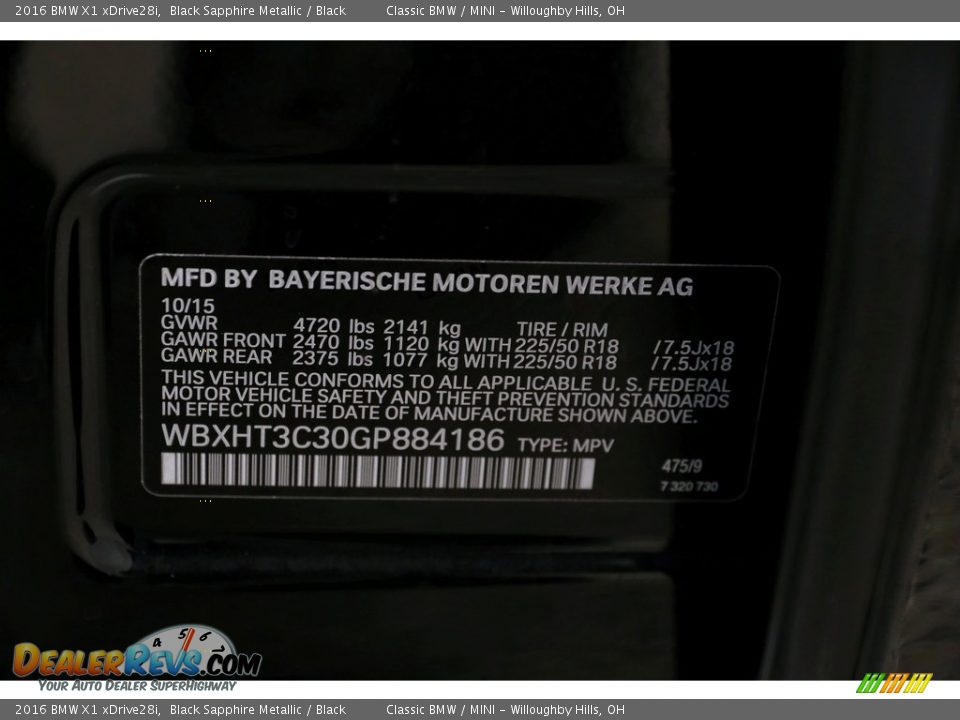 2016 BMW X1 xDrive28i Black Sapphire Metallic / Black Photo #24