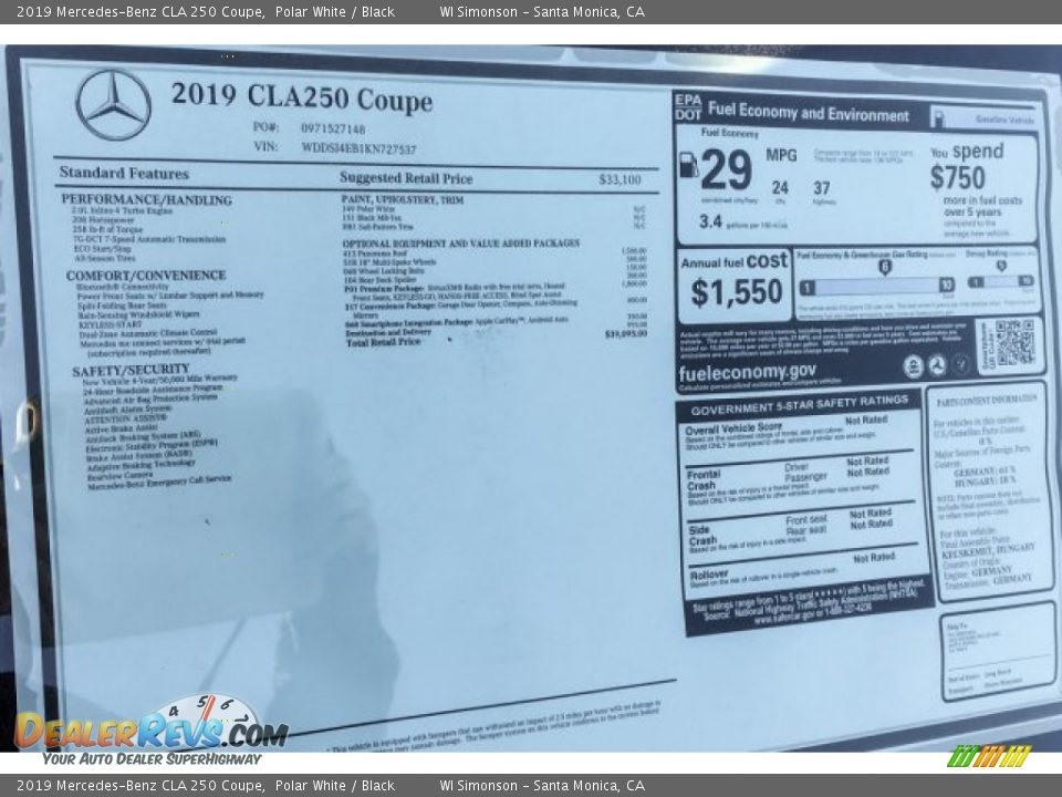 2019 Mercedes-Benz CLA 250 Coupe Polar White / Black Photo #10