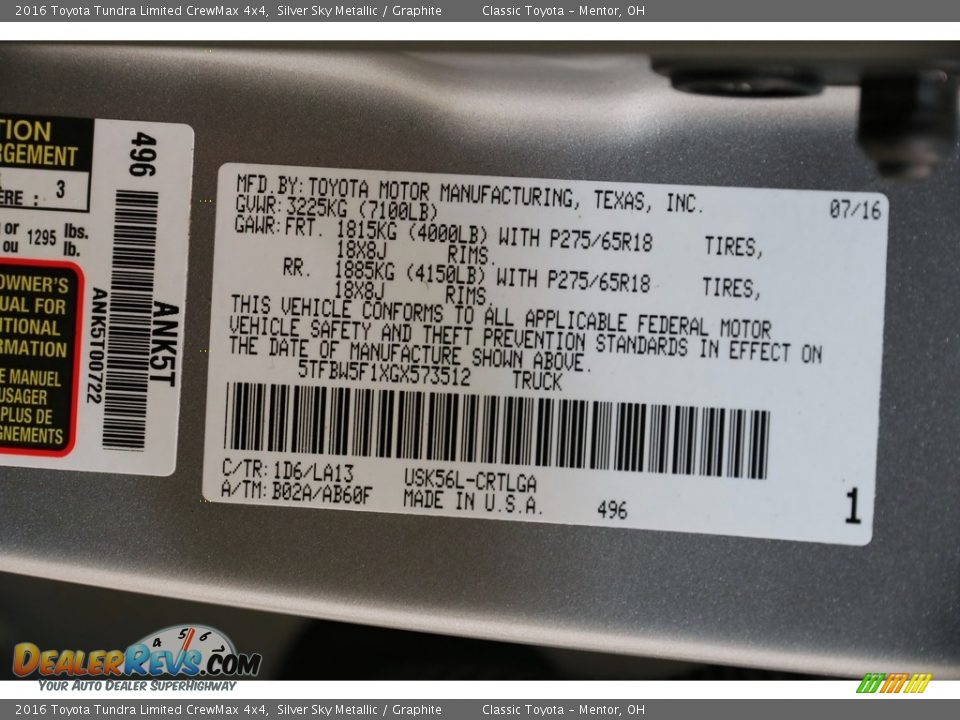 2016 Toyota Tundra Limited CrewMax 4x4 Silver Sky Metallic / Graphite Photo #23