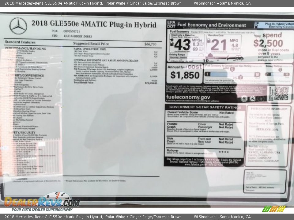 2018 Mercedes-Benz GLE 550e 4Matic Plug-In Hybrid Polar White / Ginger Beige/Espresso Brown Photo #10
