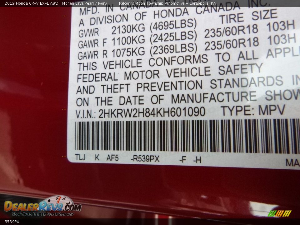 Honda Color Code R539PX Molten Lava Pearl