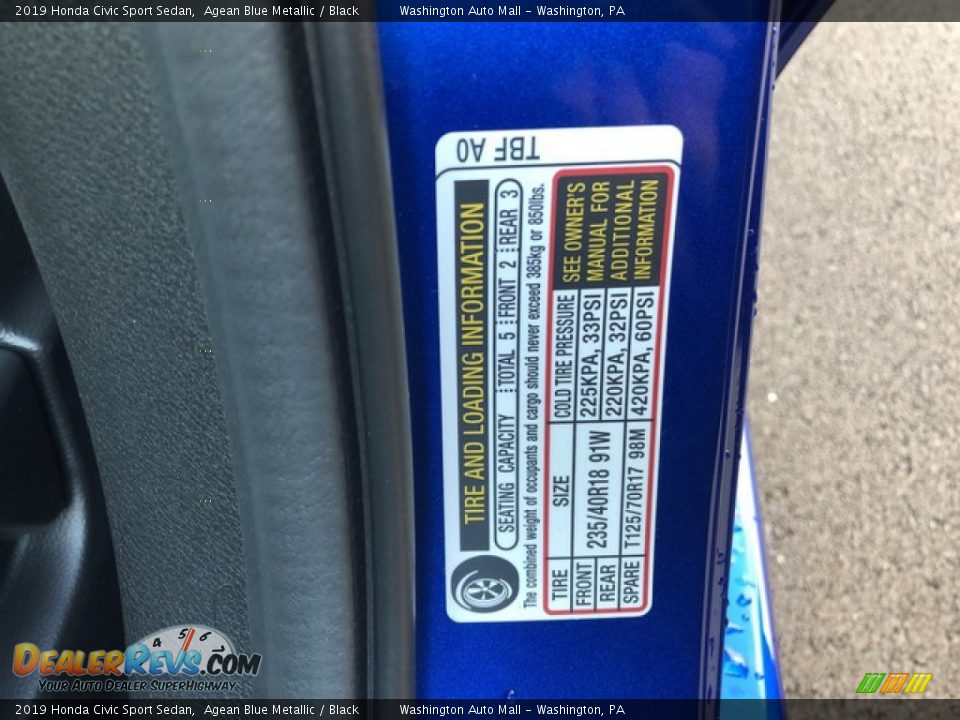 2019 Honda Civic Sport Sedan Agean Blue Metallic / Black Photo #25