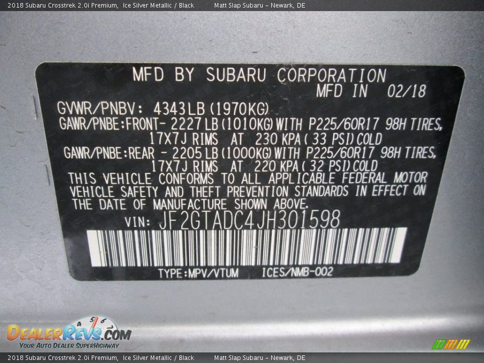 2018 Subaru Crosstrek 2.0i Premium Ice Silver Metallic / Black Photo #28