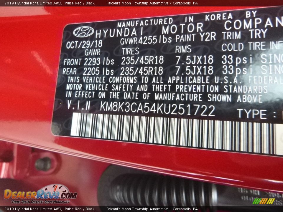 2019 Hyundai Kona Limited AWD Pulse Red / Black Photo #12