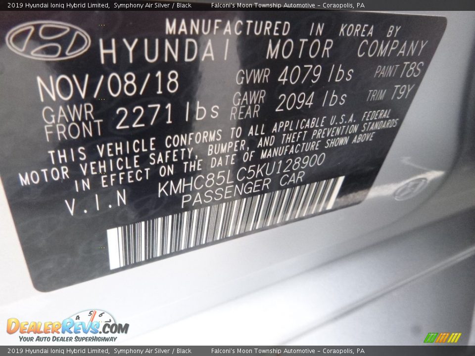 2019 Hyundai Ioniq Hybrid Limited Symphony Air Silver / Black Photo #12