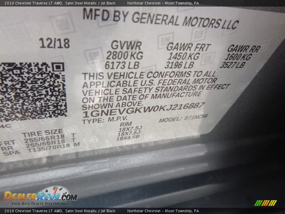 2019 Chevrolet Traverse LT AWD Satin Steel Metallic / Jet Black Photo #17