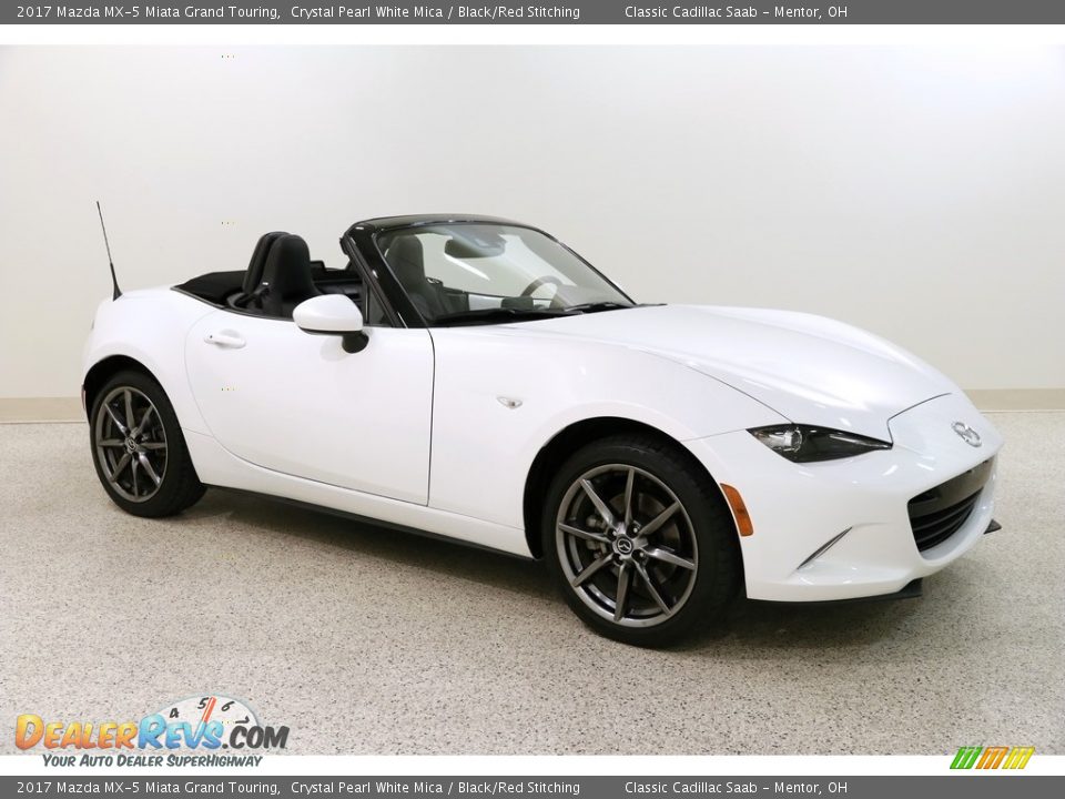 2017 Mazda MX-5 Miata Grand Touring Crystal Pearl White Mica / Black/Red Stitching Photo #1