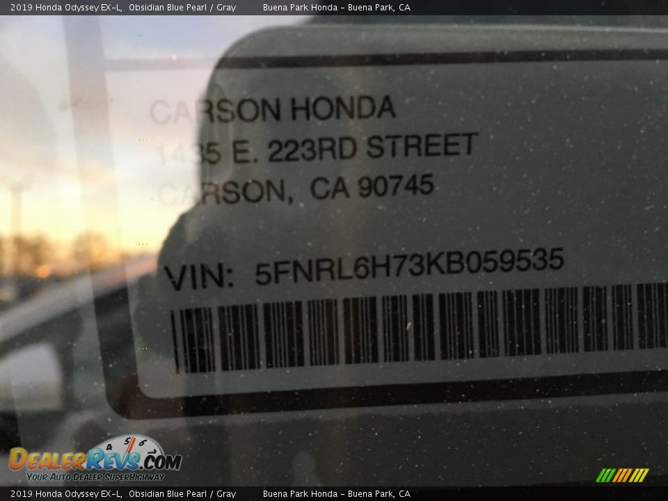 2019 Honda Odyssey EX-L Obsidian Blue Pearl / Gray Photo #11