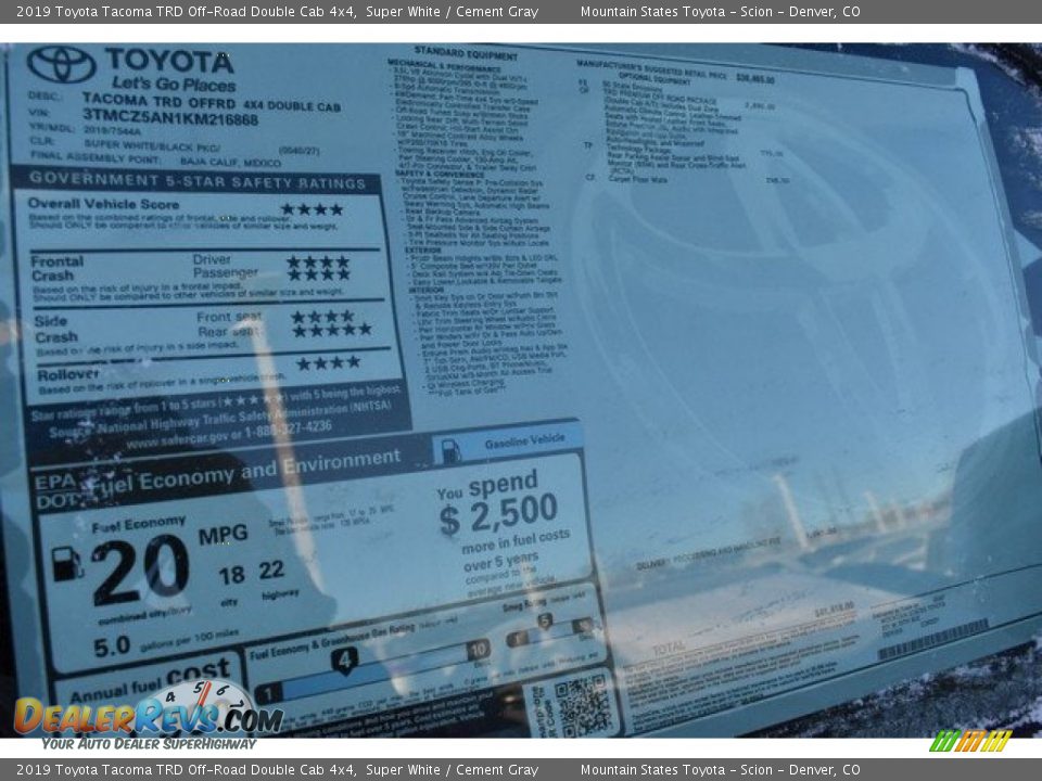 2019 Toyota Tacoma TRD Off-Road Double Cab 4x4 Super White / Cement Gray Photo #36