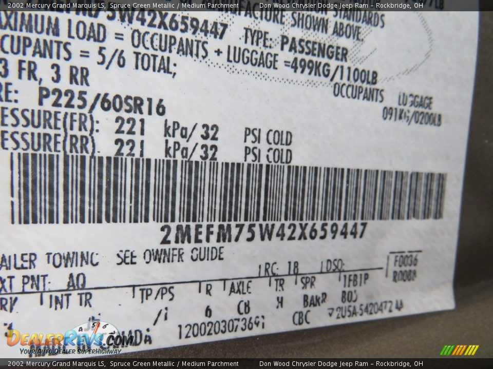 2002 Mercury Grand Marquis LS Spruce Green Metallic / Medium Parchment Photo #36