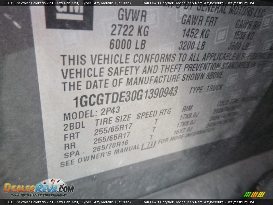 2016 Chevrolet Colorado Z71 Crew Cab 4x4 Cyber Gray Metallic / Jet Black Photo #17