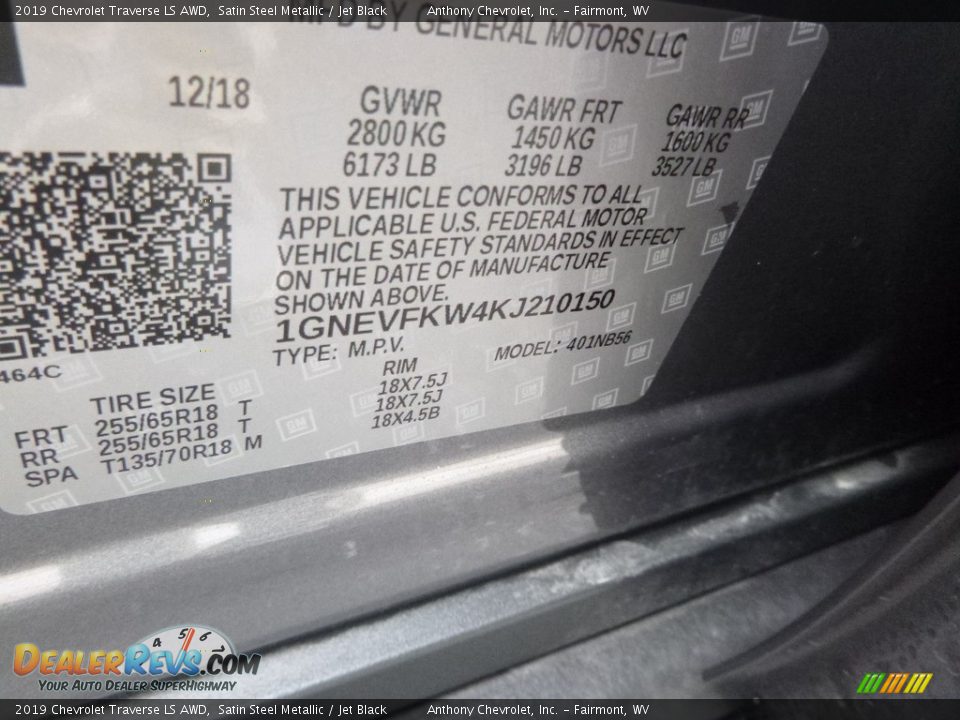 2019 Chevrolet Traverse LS AWD Satin Steel Metallic / Jet Black Photo #9