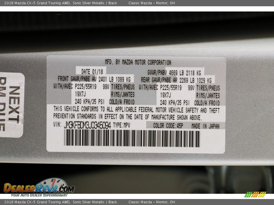 2018 Mazda CX-5 Grand Touring AWD Sonic Silver Metallic / Black Photo #23