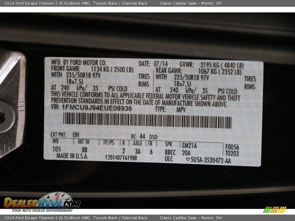 2014 Ford Escape Titanium 2.0L EcoBoost 4WD Tuxedo Black / Charcoal Black Photo #23
