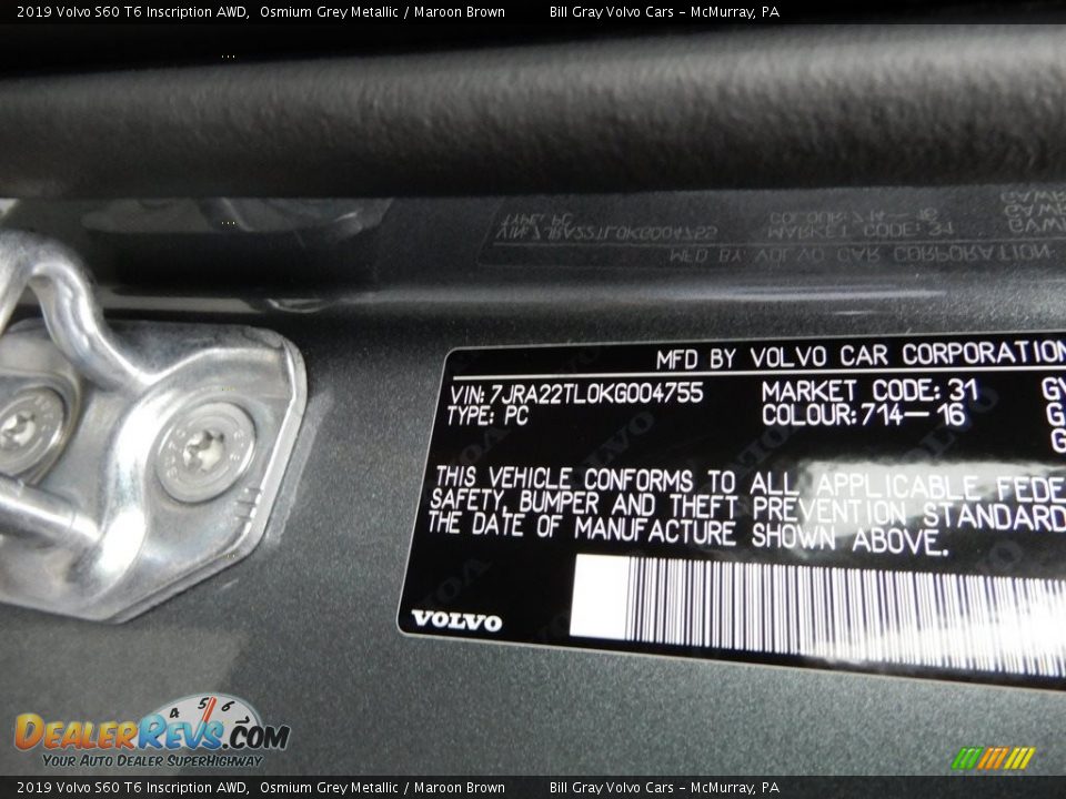 2019 Volvo S60 T6 Inscription AWD Osmium Grey Metallic / Maroon Brown Photo #11