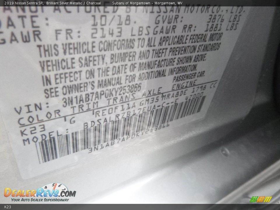 Nissan Color Code K23 Brilliant Silver Metallic