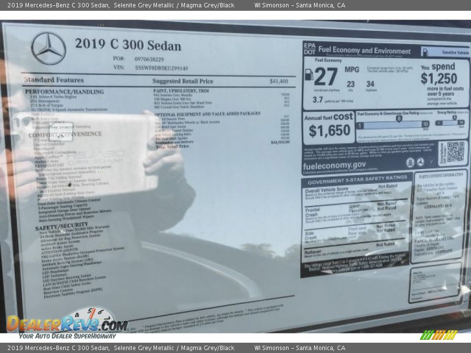 2019 Mercedes-Benz C 300 Sedan Selenite Grey Metallic / Magma Grey/Black Photo #10