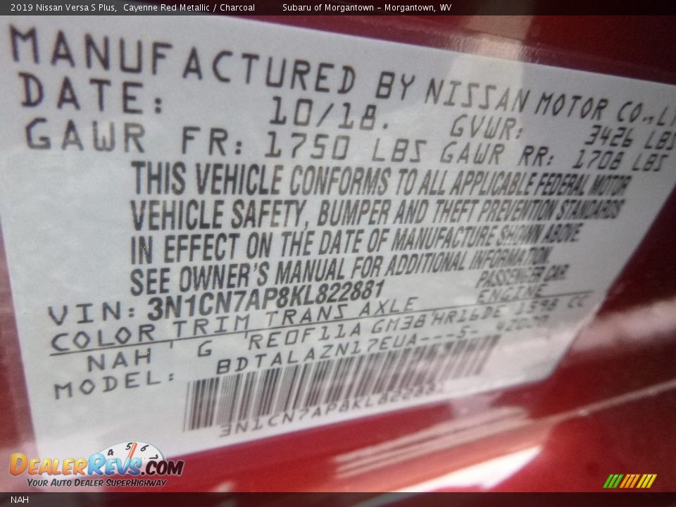 Nissan Color Code NAH Cayenne Red Metallic