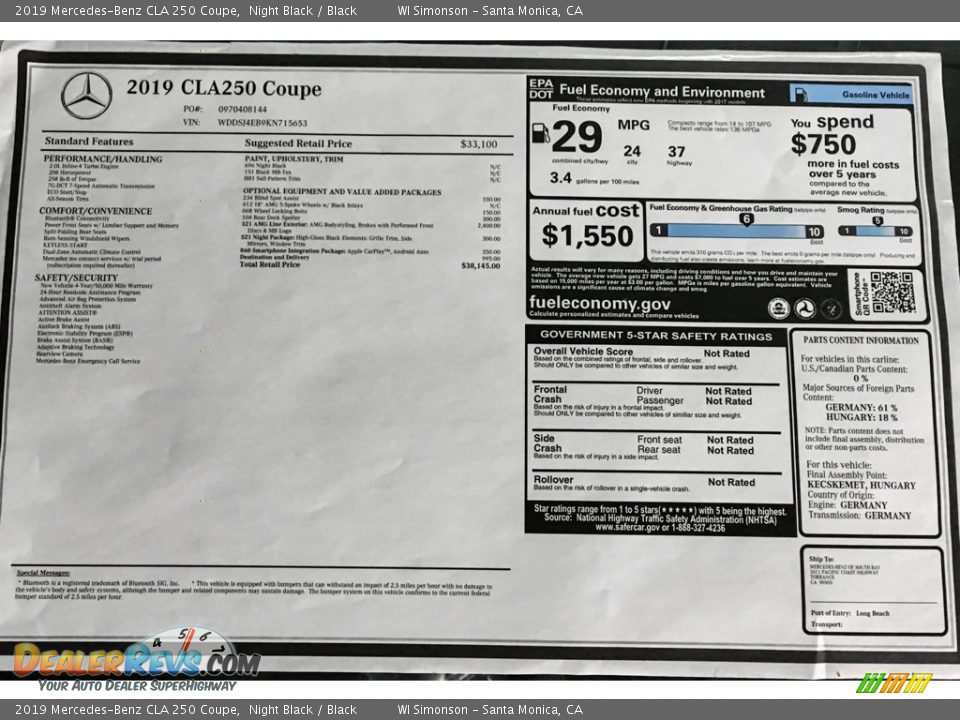 2019 Mercedes-Benz CLA 250 Coupe Night Black / Black Photo #10