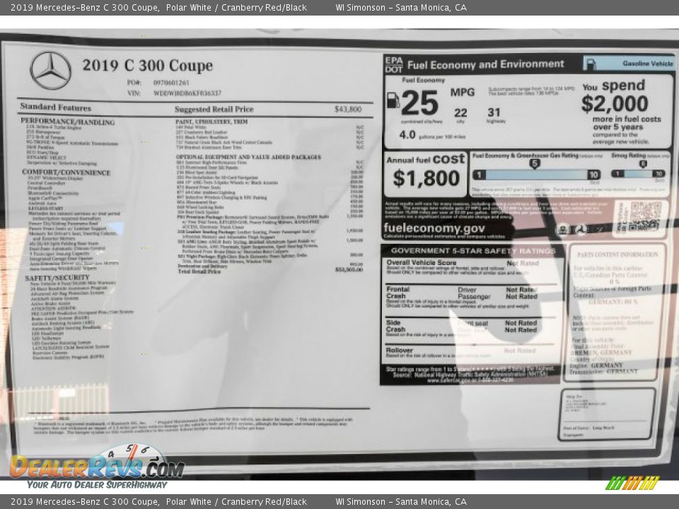 2019 Mercedes-Benz C 300 Coupe Polar White / Cranberry Red/Black Photo #10