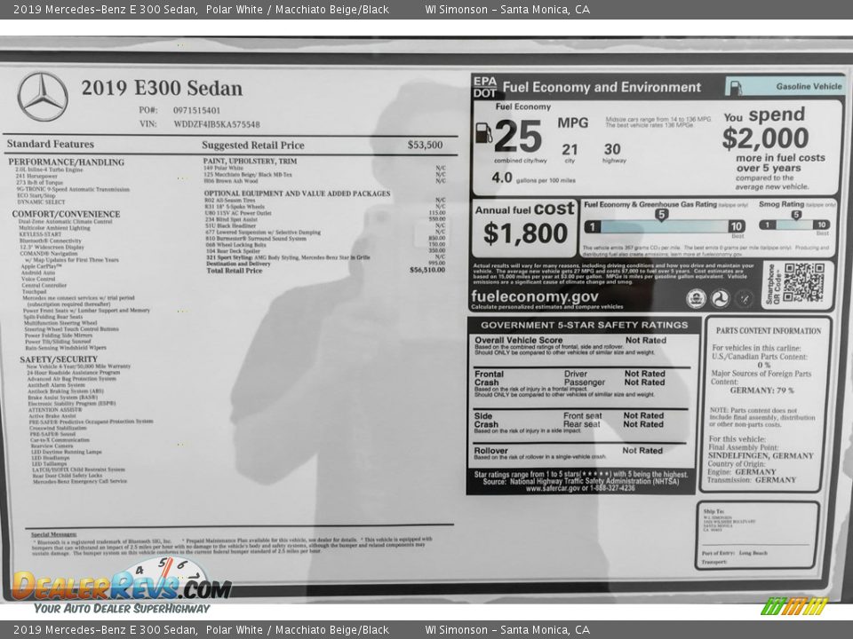 2019 Mercedes-Benz E 300 Sedan Polar White / Macchiato Beige/Black Photo #10