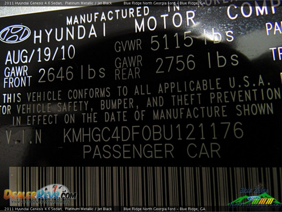 2011 Hyundai Genesis 4.6 Sedan Platinum Metallic / Jet Black Photo #25