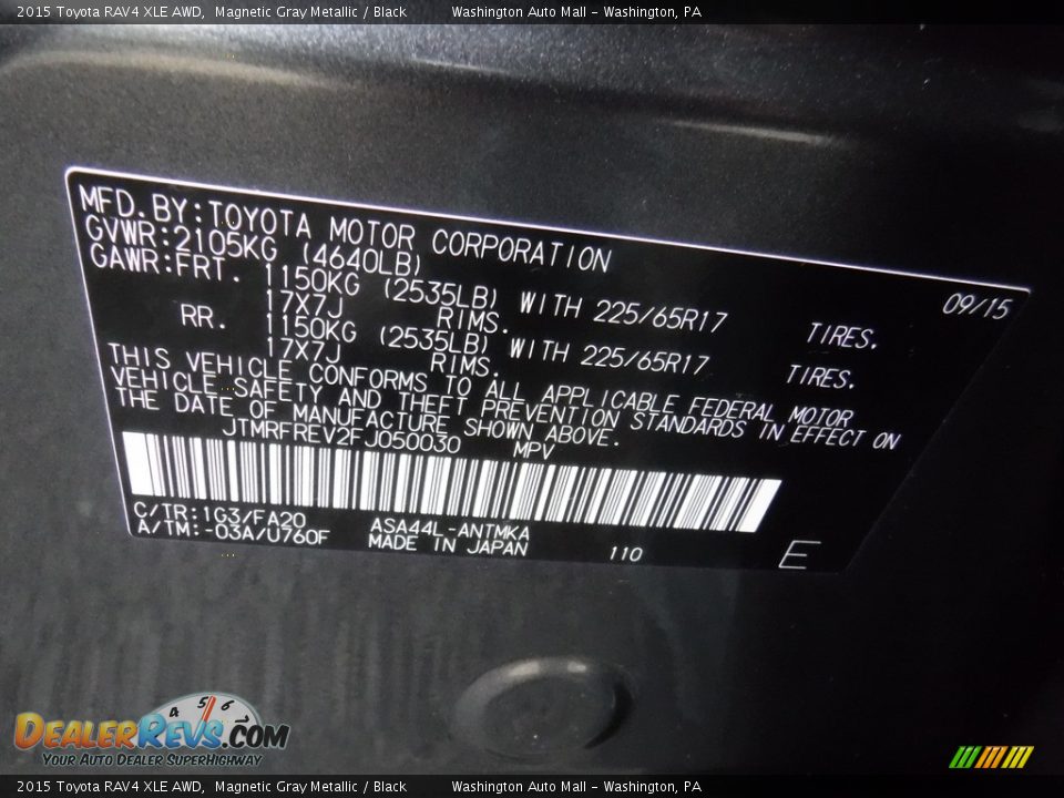 2015 Toyota RAV4 XLE AWD Magnetic Gray Metallic / Black Photo #27